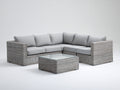 Gartensofa aus Polyrattan in Hellgrau mit Eckdesign und quadratischem Tisch - Moderne Outdoor-Loungegruppe für Terrasse und Garten