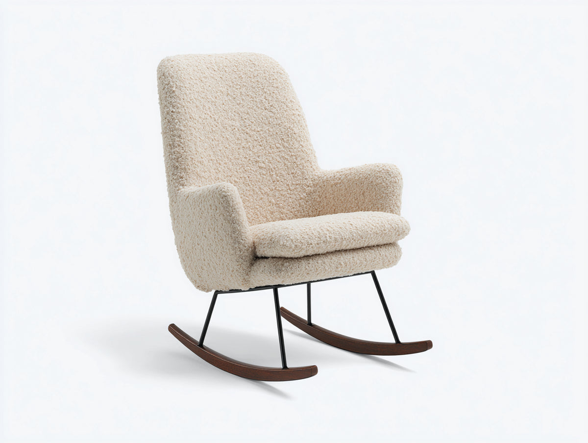 Schaukelstuhl 80x88x106 cm Bouclé Bezug Beige Moderner Relaxsessel