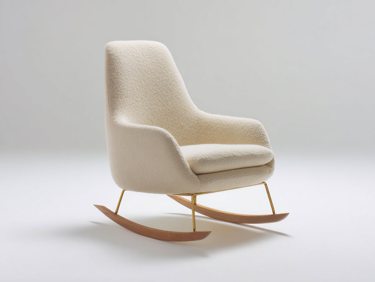 Schaukelstühle Stoff 85 x 90 x 100 cm - Cremeweiß - Modernes Design mit Holzschaukelgestell