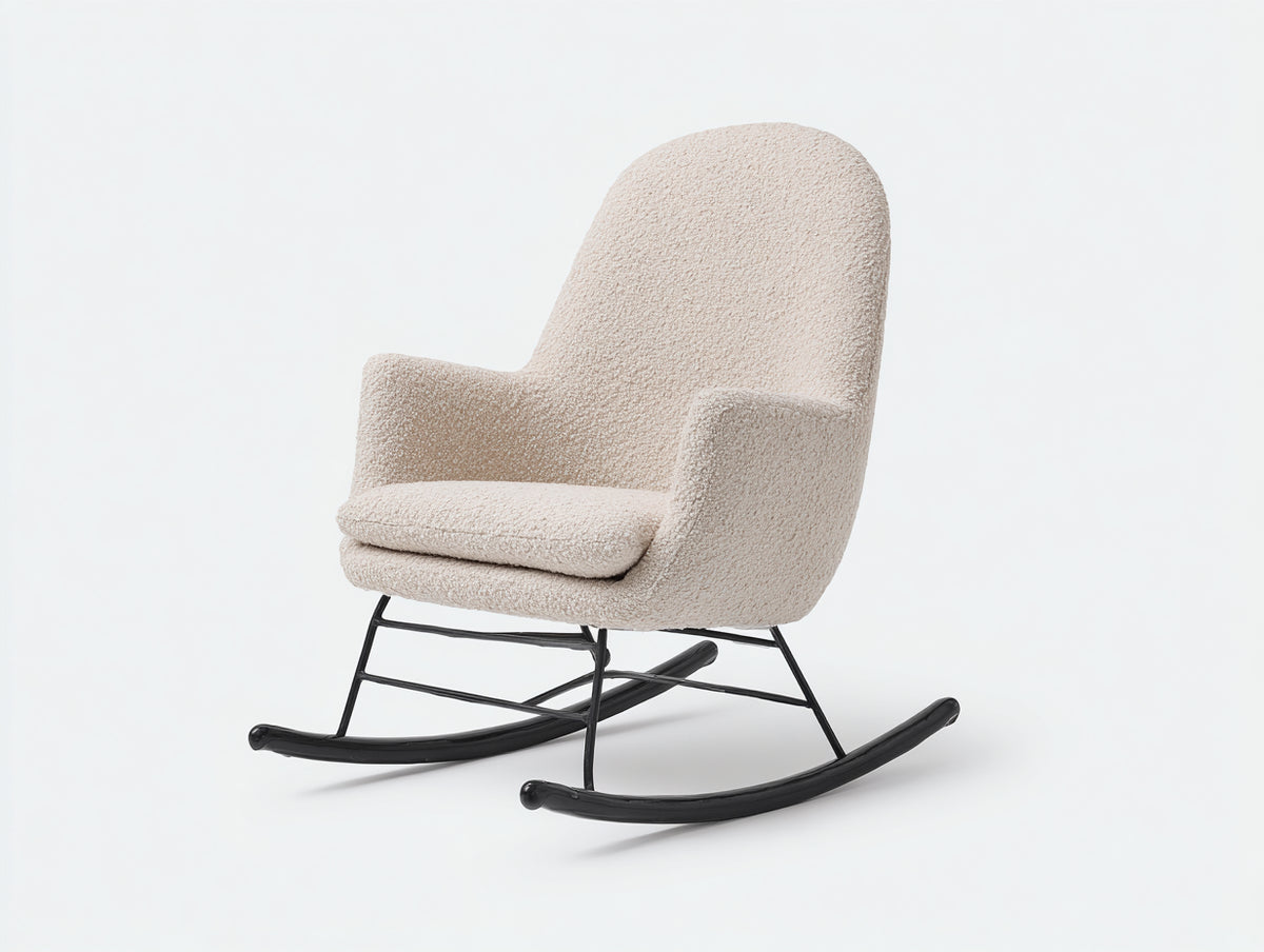 Schaukelstuhl 78x85x95 cm - Bouclé Sessel in Beige - Modernes Design mit schwarzer Metallkufe für Wohnzimmer und Leseecke