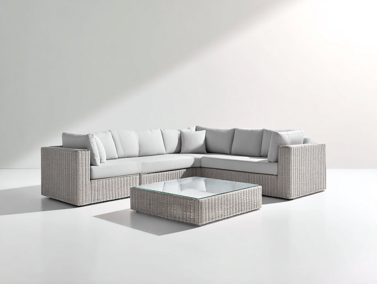 Gartensofa Polyrattan 260 x 260 x 70 cm - Grau - Moderne Eck Lounge mit Couchtisch für Garten und Terrasse