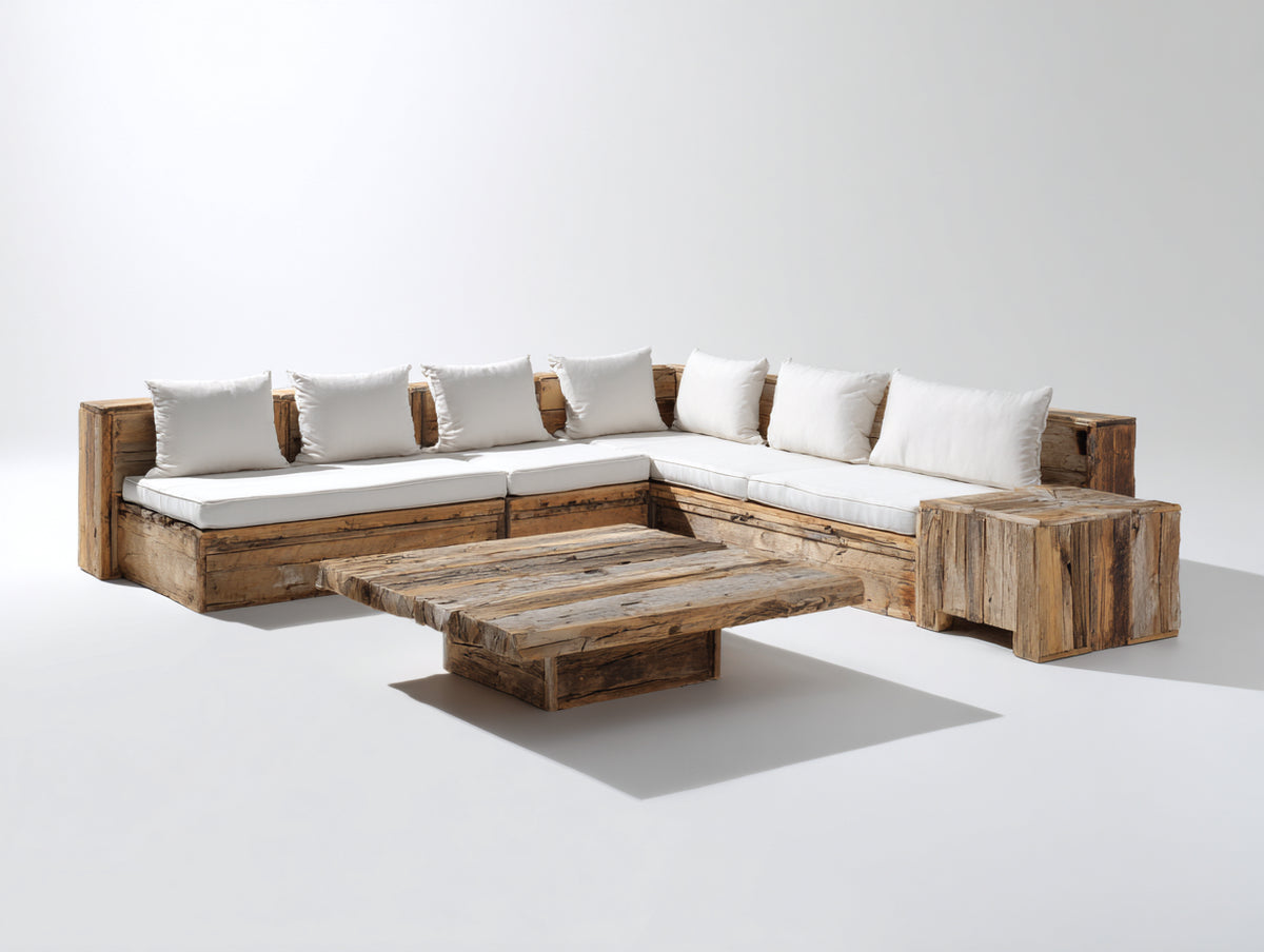 Gartensofa Holz 300 x 300 x 70 cm - Naturholz - Moderne Lounge Sitzgruppe für Garten und Terrasse
