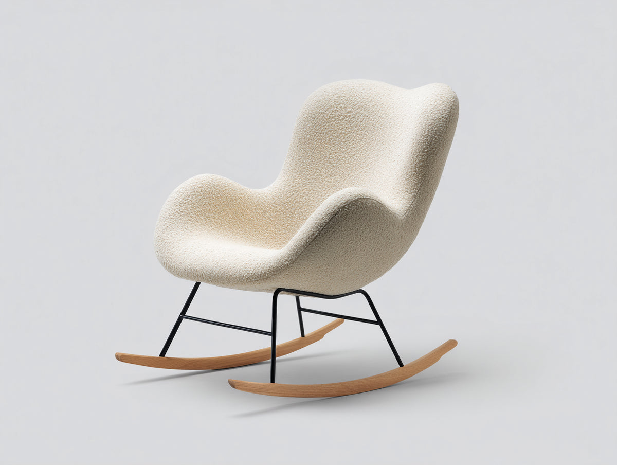 Schaukelstuhl 85x95x105 cm Bouclé Bezug Beige Moderner Relaxsessel