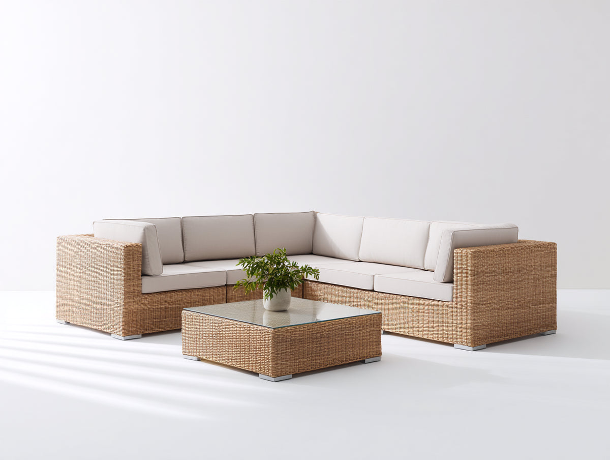 Gartensofa Set 280x280x70 cm Polyrattan Lounge Sofa Natur Modernes Outdoor-Sofa