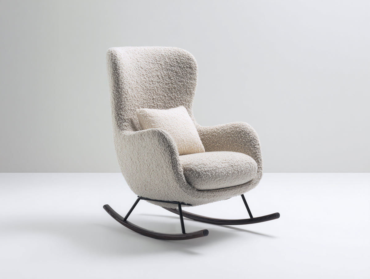 Schaukelstuhl 82x90x108 cm Bouclé Bezug Beige Moderner Relaxsessel
