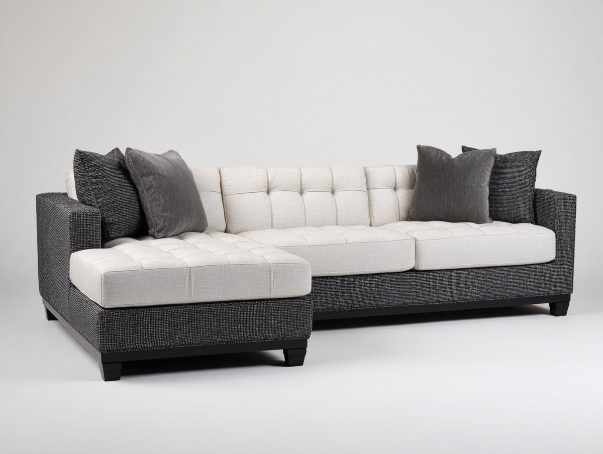 Ecksofa 320x220x85 cm - Stoffsofa in Weiß und Dunkelgrau - Modernes L-förmiges Design mit Ottomane für Wohnzimmer