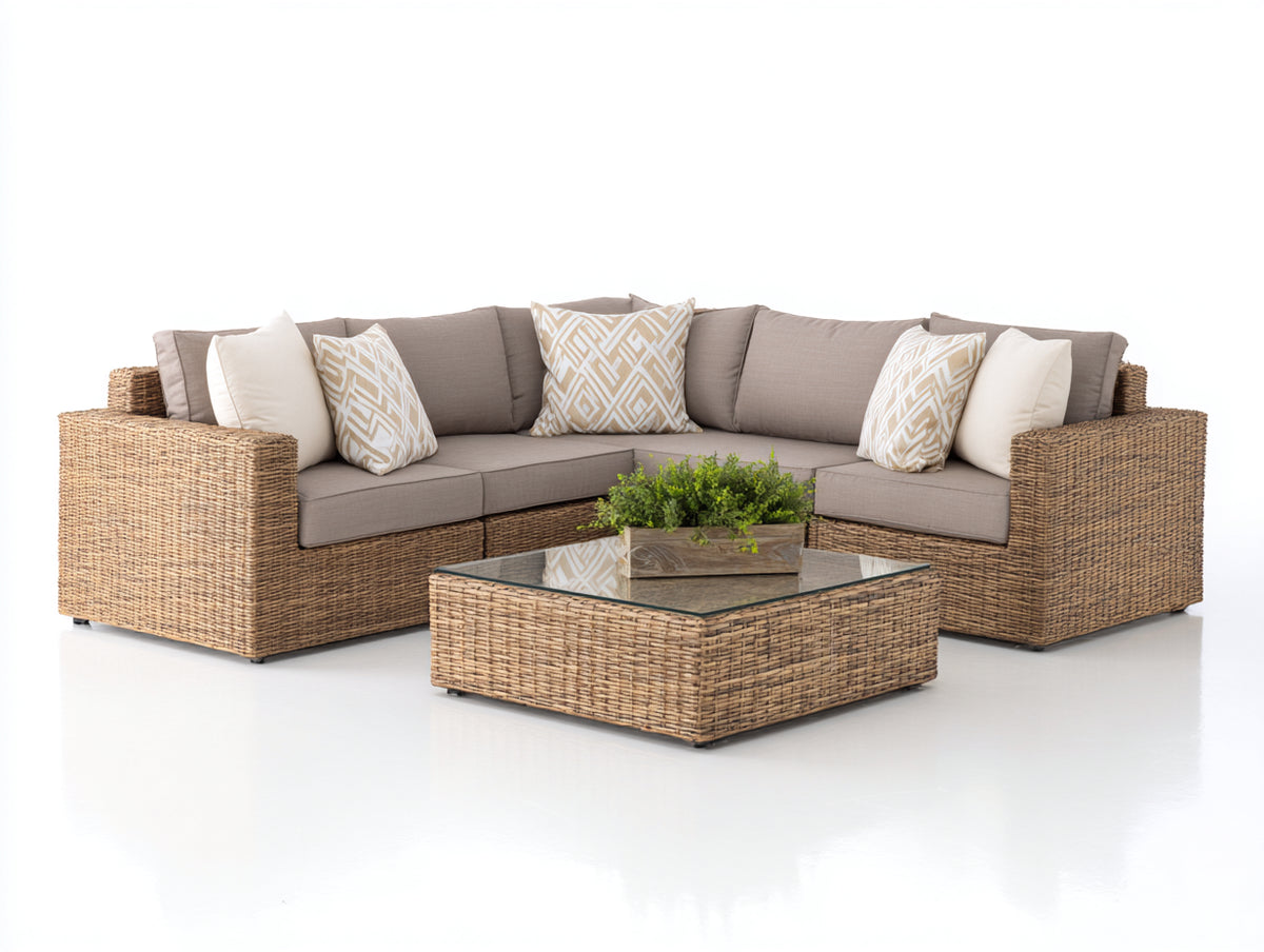 Gartensofa Set 280x280x70 cm Polyrattan Lounge Sofa Natur Modernes Outdoor-Sofa