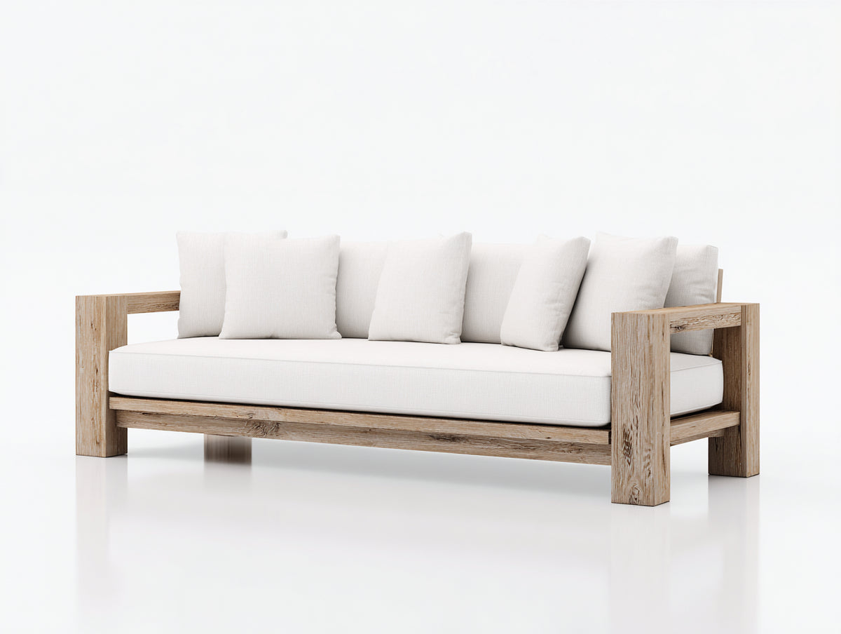 Gartensofa Set Holzrahmen 240x90x75 cm Outdoor Sofa Natur Modernes Gartenmöbel